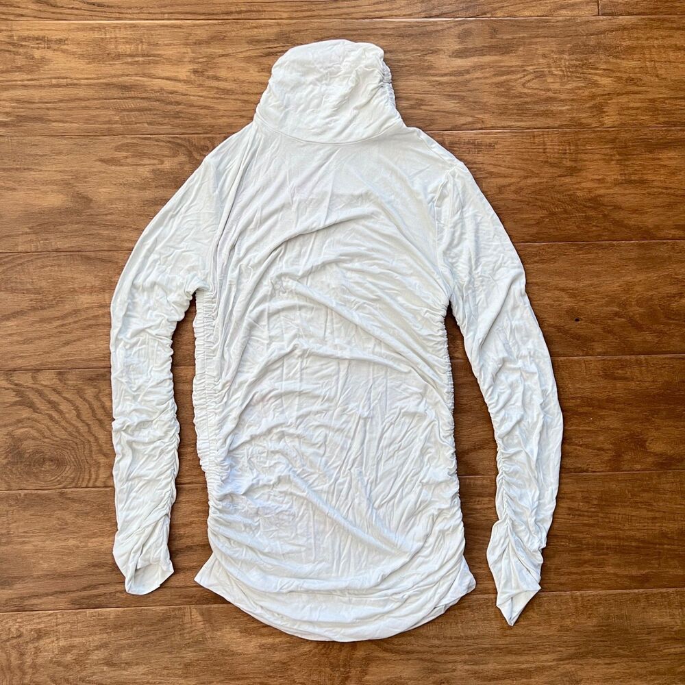 Soft Surroundings Tee Women's Size M White Ruched Mock Neck Long Sleeve